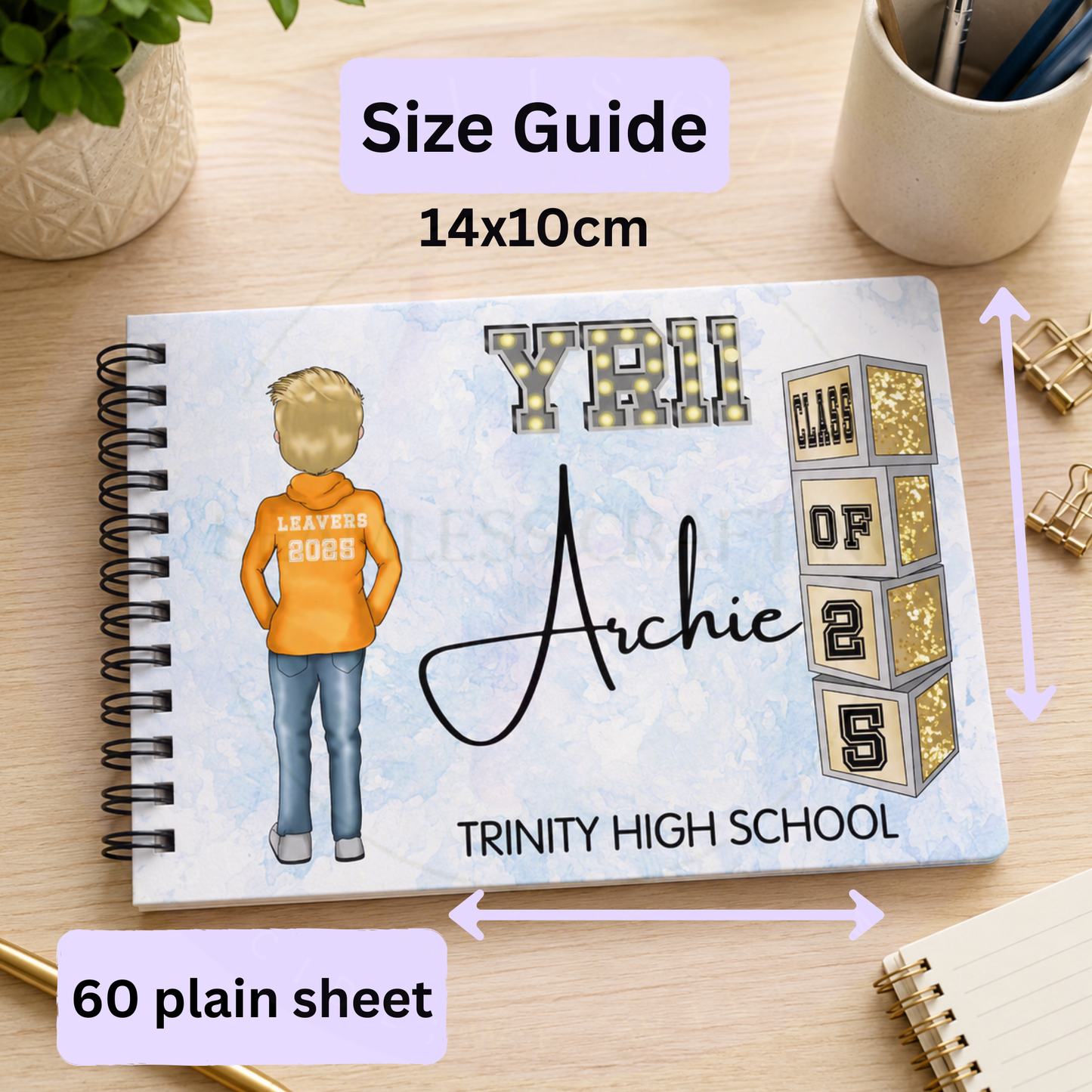 Custom Year 11 leavers notebook with personalised name and school details