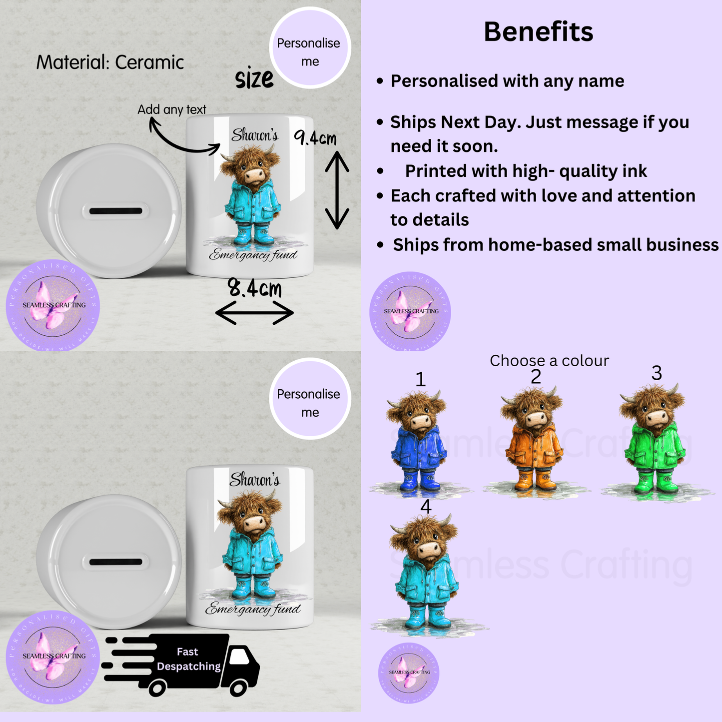 Personalised Highland Cow Money Box – Emergency Fund Ceramic Savings Pot