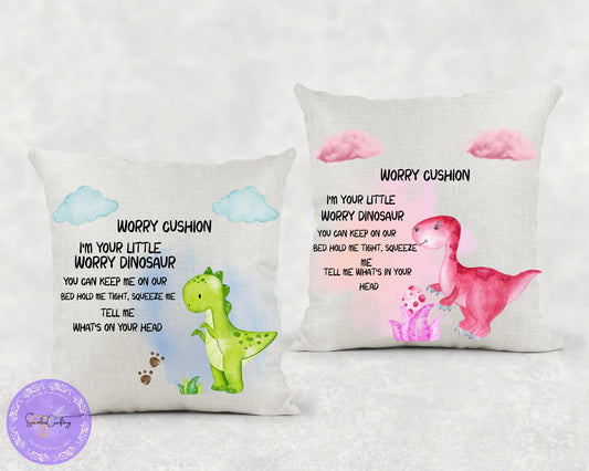 Personalised Dinosaur Worry Cushion, Bad Dreams, Anxiety Calmer Gift Pillow, Bad Dream Catcher, Cuddle Pillow Gifts, Gift For kids