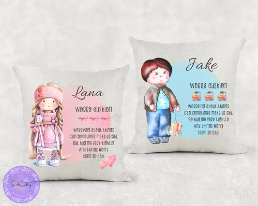 Personalised Boy/Girl Worry Cushion, Bad Dreams, Anxiety Calmer Gift Pillow, Bad Dream Catcher, Meditation Worry Pillow, Cuddle Pillow