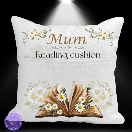 Personalised Pocket Reading Book Cushion, Sunflower book design gift, Booklover pillow Bedroom Decor, Unique Cushion Gift, Housewarming gift