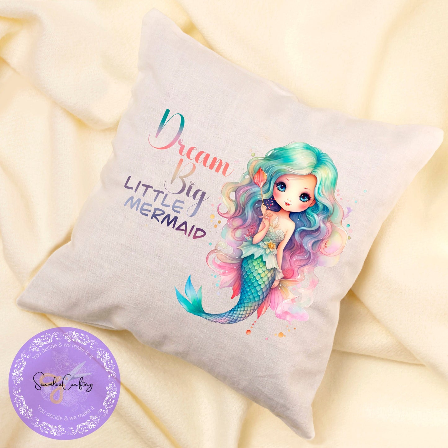 Personalised Mermaid Cushion, Inspirational Mermaid Cushion For Girls, Mermaid themed Decoration, Birthday Custom Pillow, Girls Room Decor