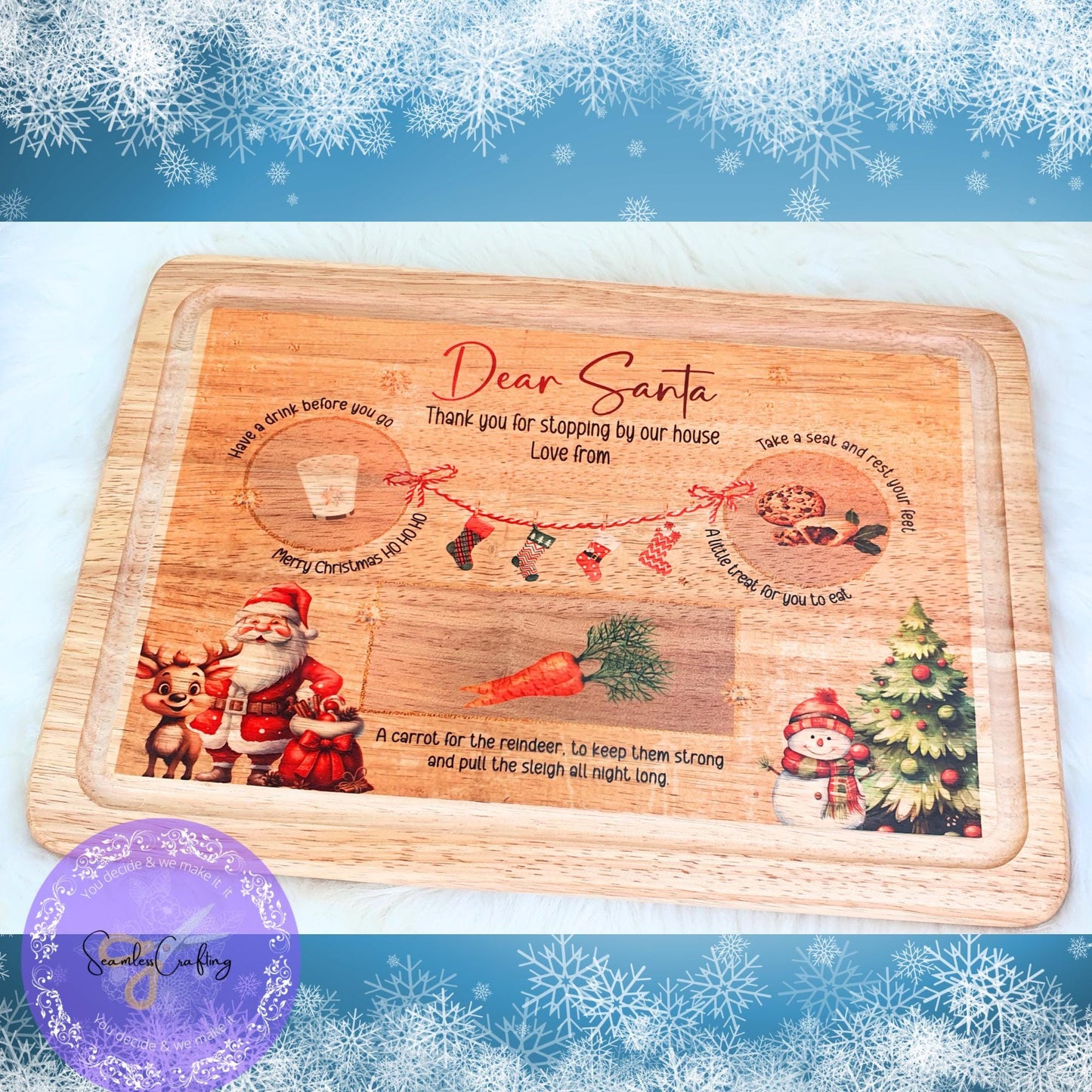 Personalised Christmas Eve Wooden Board, Xmas Board Mat, Santa Treat Place Mat, Reinder treat wood Mat, Custom with any name