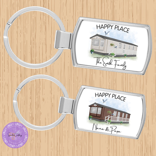 Personalised Static Caravan keyring gift, Custom any text & names, Campervan holiday gift, Static owners  keychain presents, New home gift