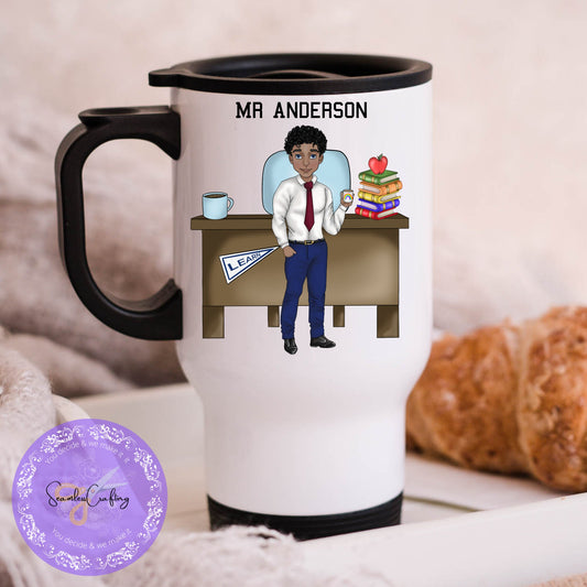 Personalised Male teacher Caricature, Character Coffee mug, End of School present, New Teacher, build your character, Thermal cup