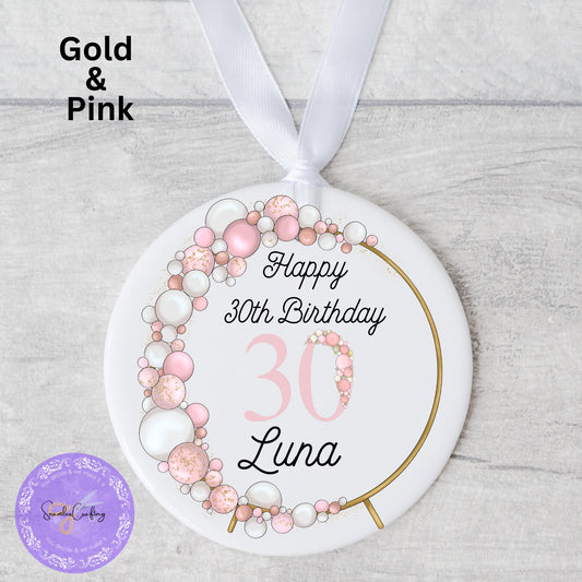 Personalised Ceramic Ornament Balloon Arch Birthday Gift, Custom any age ornament Balloon Arch, Memorable Keepsake Wedding, Birthday Gift