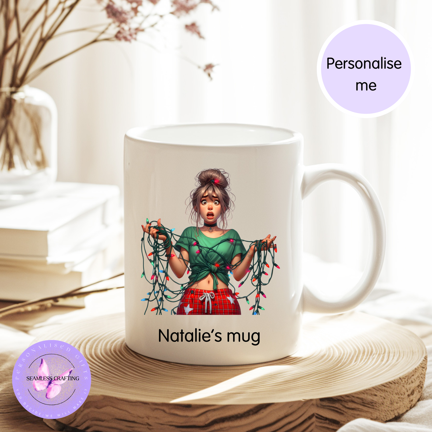 Personalised Funny Christmas Mug – Teen Tangled Lights Design – 11oz Ceramic