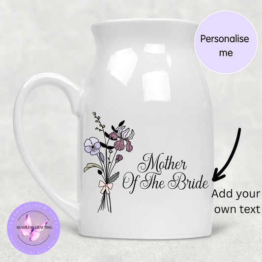 Personalised Mother of the Bride Jug – Custom Birth Flower Wedding Gift – 300ml or 450ml Ceramic Floral Pitcher