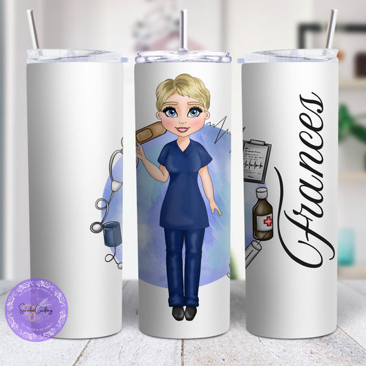 Personalised Female Nurse cup, Careworker custom mug, NHS Staff gifts, Healthcare Worker,Gift for her Build your caricature women Travel Mug