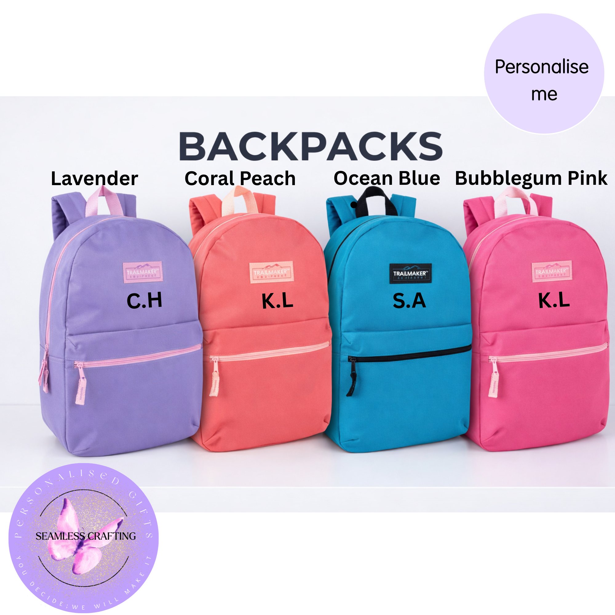 Personalised Rucksacks Personalised Backpack 20L | Custom Name School Rucksack 43cm – Seamless ...
