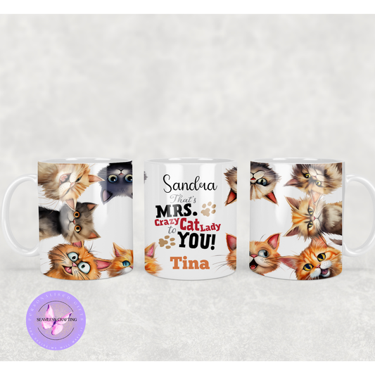 Personalised Crazy Cat Lady Mug – Custom Name Cat Lover Gift, Funny Cat Owner Coffee Cup, 11oz Ceramic Mug for Her, Gift for Cat Mum
