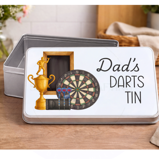 Personalised Darts Tin Gift for Dad | Custom Dart Storage Box | Dart Player Gift | Father’s Day Gift for Him | Snack Tin | Man Cave Gift