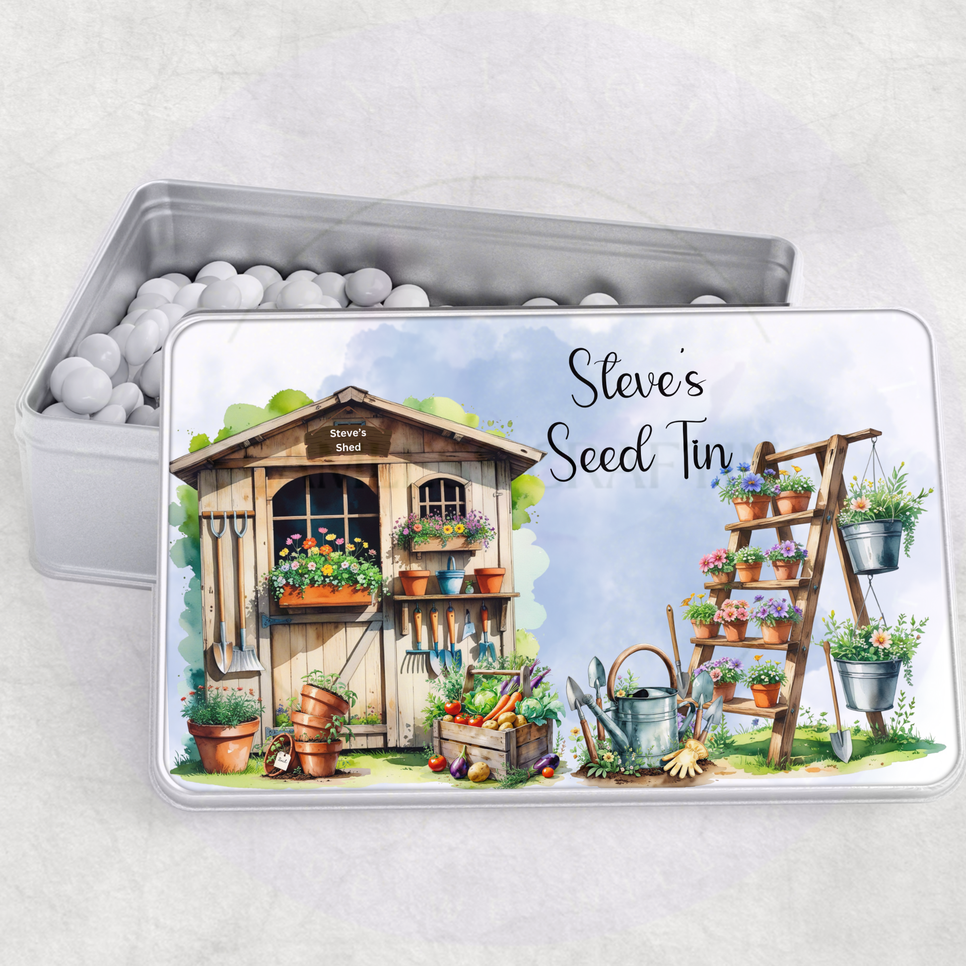 Grandad garden shed seed storage tin gift
