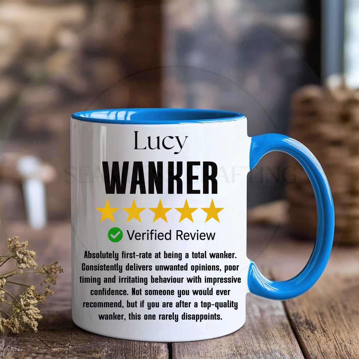 Personalised funny mug options including 11oz ceramic and 14oz travel mug