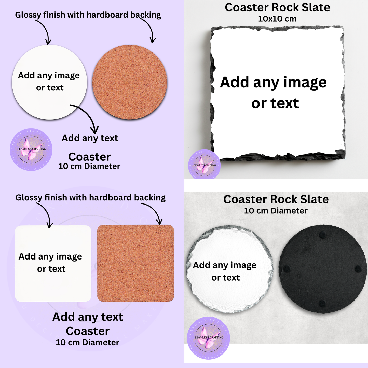 Personalised Photo Coaster or Rock Slate Coaster | Custom Image & Text Gift | Gloss Hardboard or Slate | 10cm | Memory & Keepsake Gift