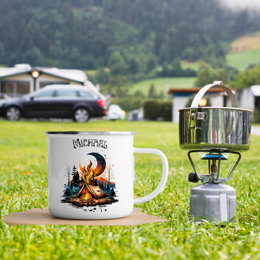 Personalised Camping Enamel Mug, Metal mug, Retirement Gift Mug, Outside Enamel Mug, Outdoor festival, Tin Mug, Custom Camper Mug, Camper