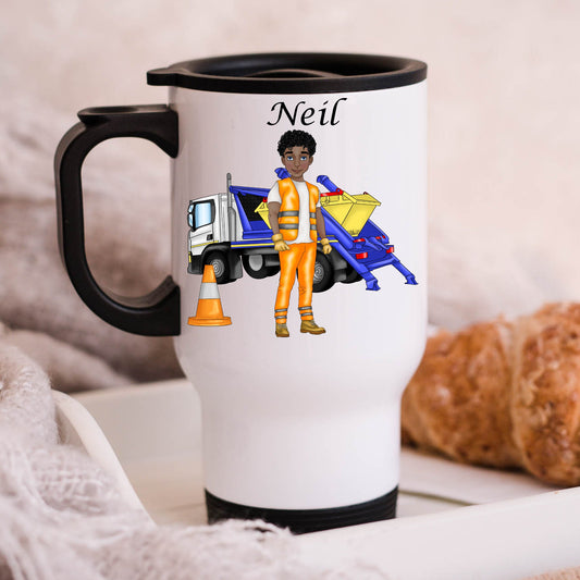 Personalized 14 oz Insulated Travel Mug for Men – Custom Character Coffee Cup with Builder, Binman, Lorry Driver Accessories – Father’s Day Gift for Workmen