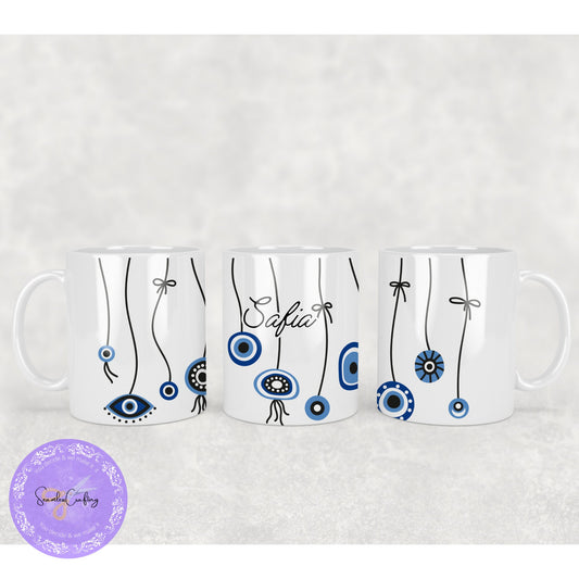 Personalised All-Seeing Eye Cup. Turkish Eye Protection, Spiritual Glass Cup Gift, Nazar Evil Eye Coffee Mug, Novelty Greek Protection Mug