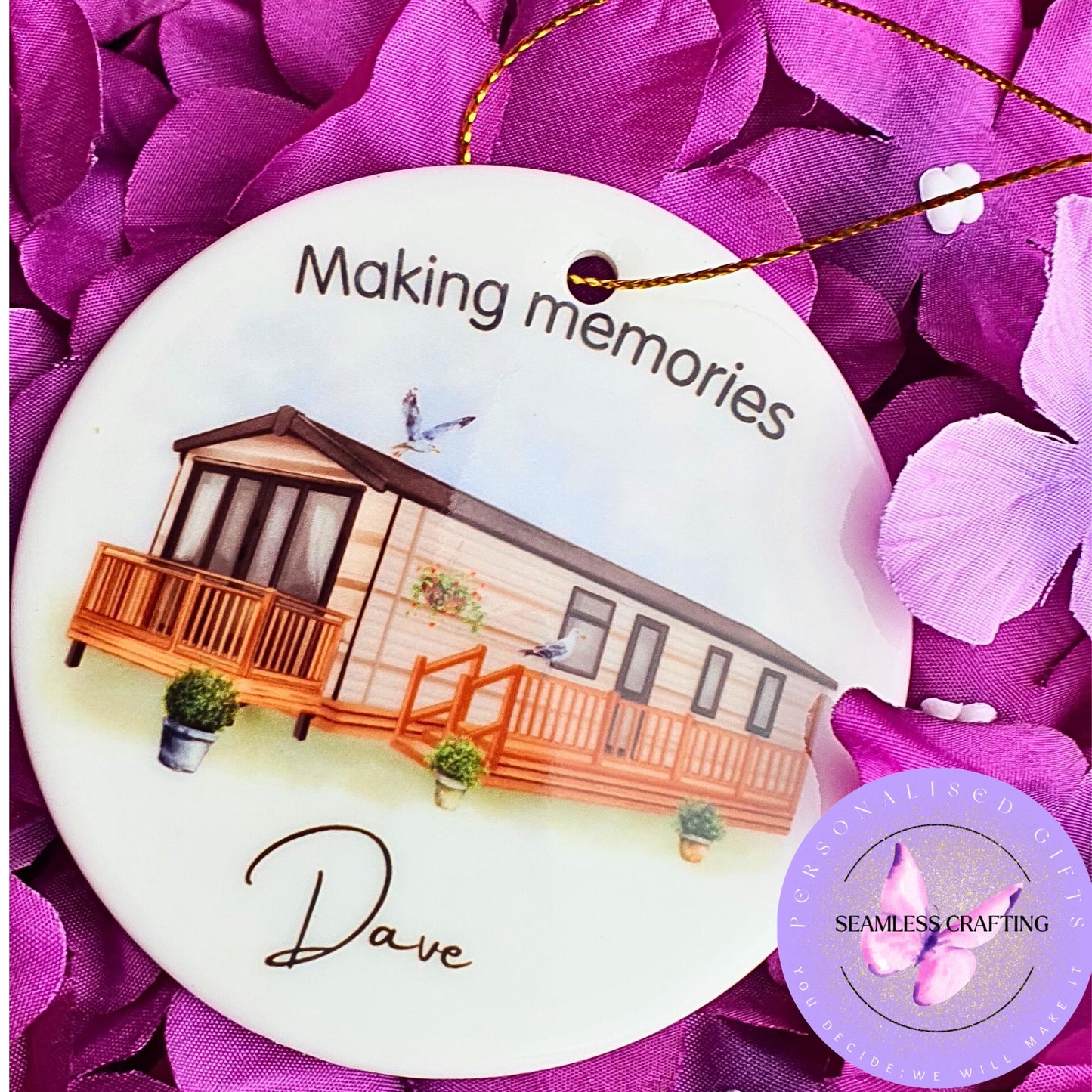 Personalised Static Caravan gift, Custom any text & names, Campervan holiday gift, Static owners ornament, cushion presents, New home gift