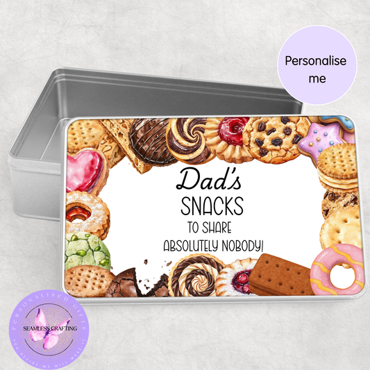 personalised snack tin with name biscuit design funny quote