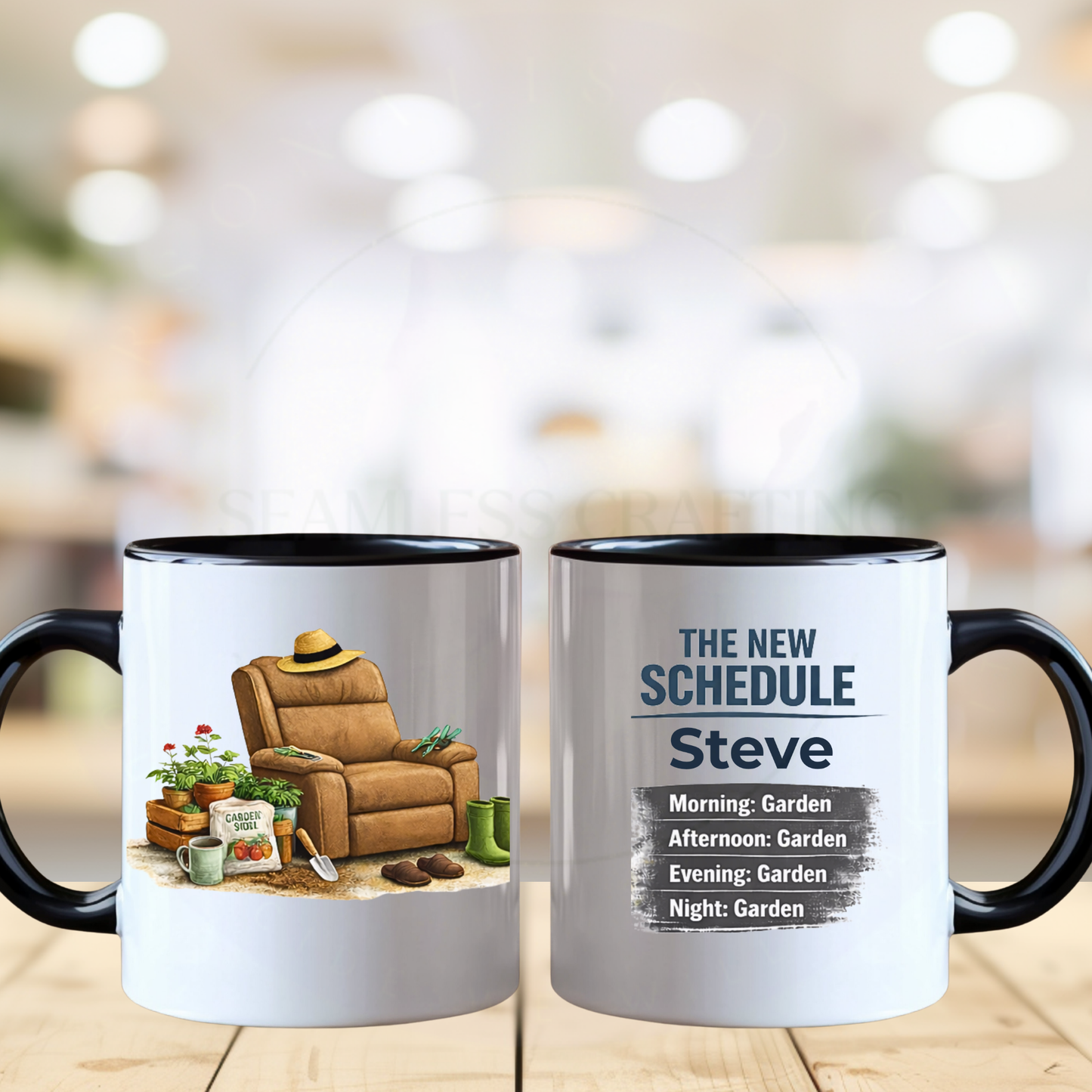 Personalised retirement mug black handle gardening theme custom name funny gift for men garden lover