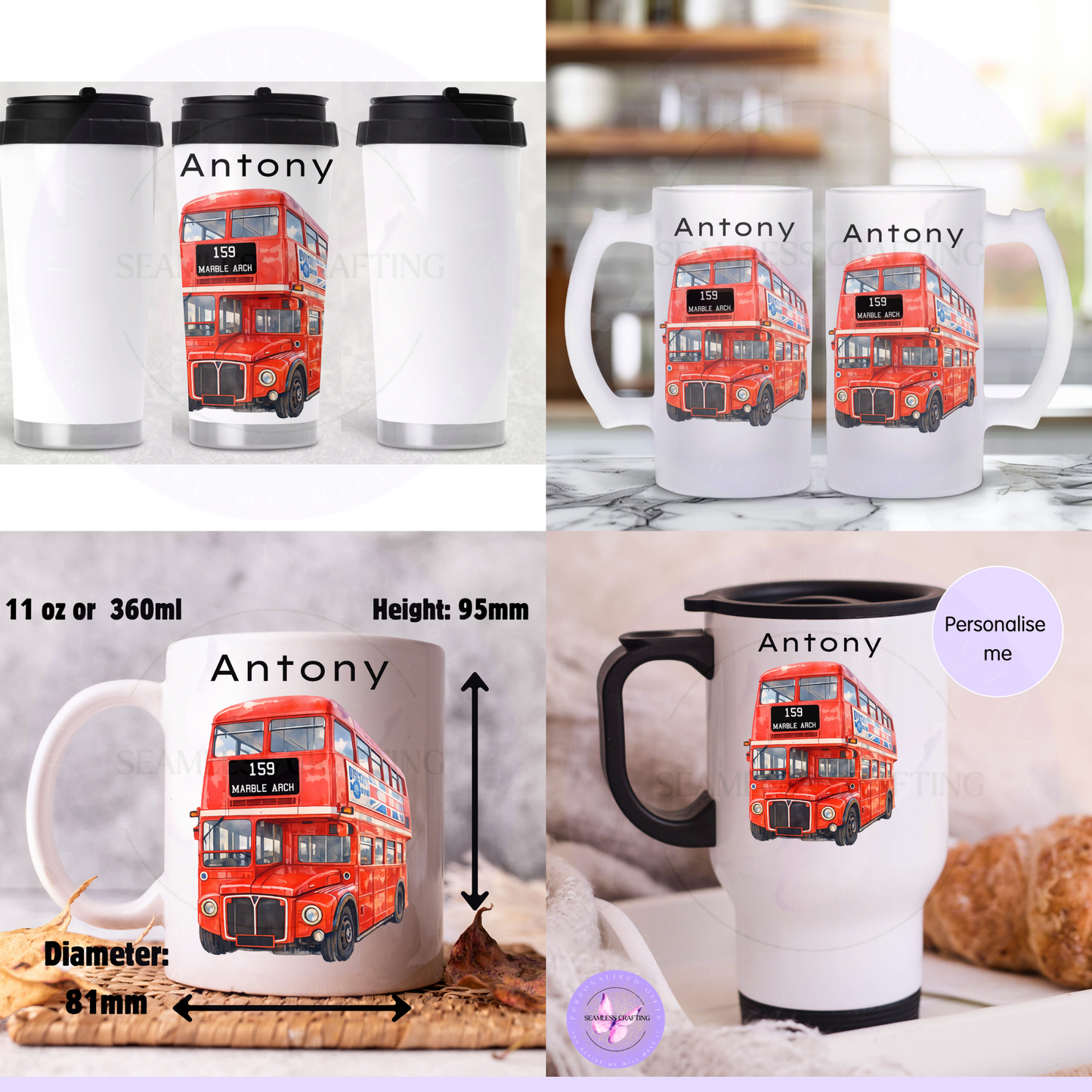 Personalised red London bus mug with custom name Antony