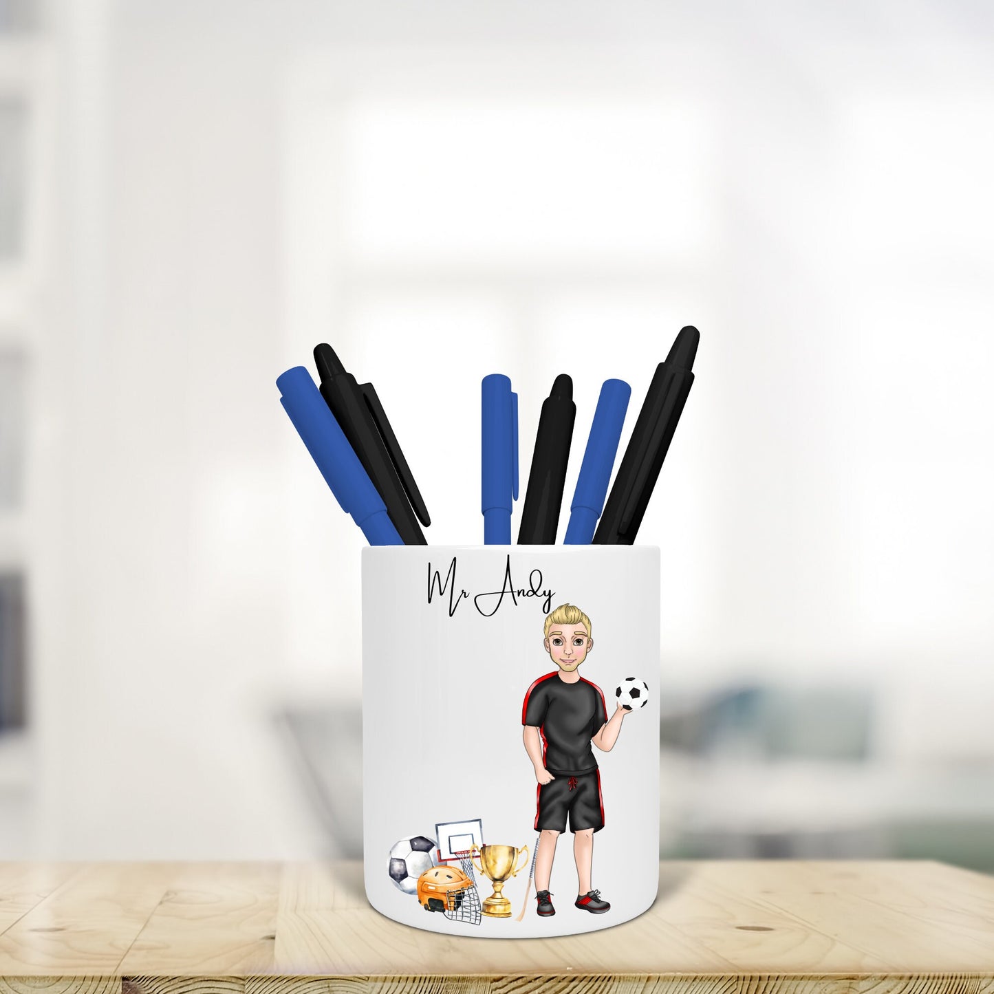 Personalised Male teacher Caricature, Character Pencil holder, End of School present, New Teacher, build your character, pens pot gift