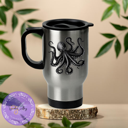 Custom-made Octopus Travel mug, Ceramic mug, Kraken Tentacle cup, Gift for him, Insulated mug, Coastal Reusable mug