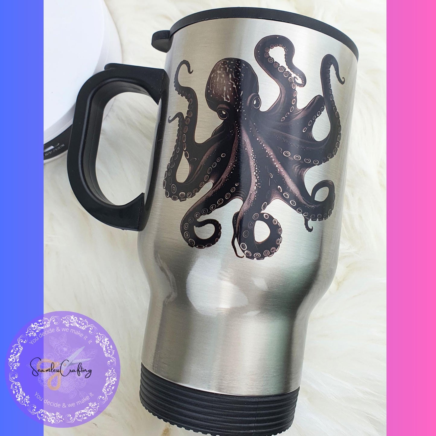 Custom-made Octopus Travel mug, Ceramic mug, Kraken Tentacle cup, Gift for him, Insulated mug, Coastal Reusable mug