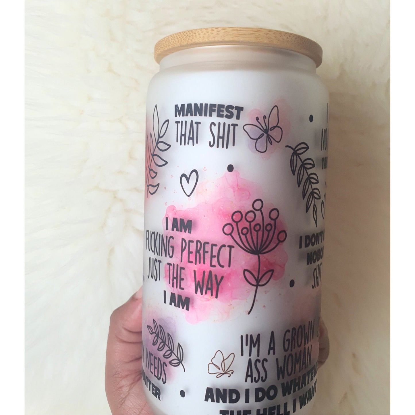 Sweary Daily Positive Reminders Glass mug Cup, Mental Health Awareness, Positive affirmation self-love beer can glass cup, You are Enough
