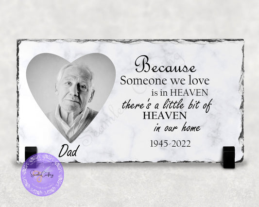 Personalised memorial photo slate, in memory of dad, mum,grandmother,granddad, grave memorial, Sympathy gift, Rectangular Rock Slate