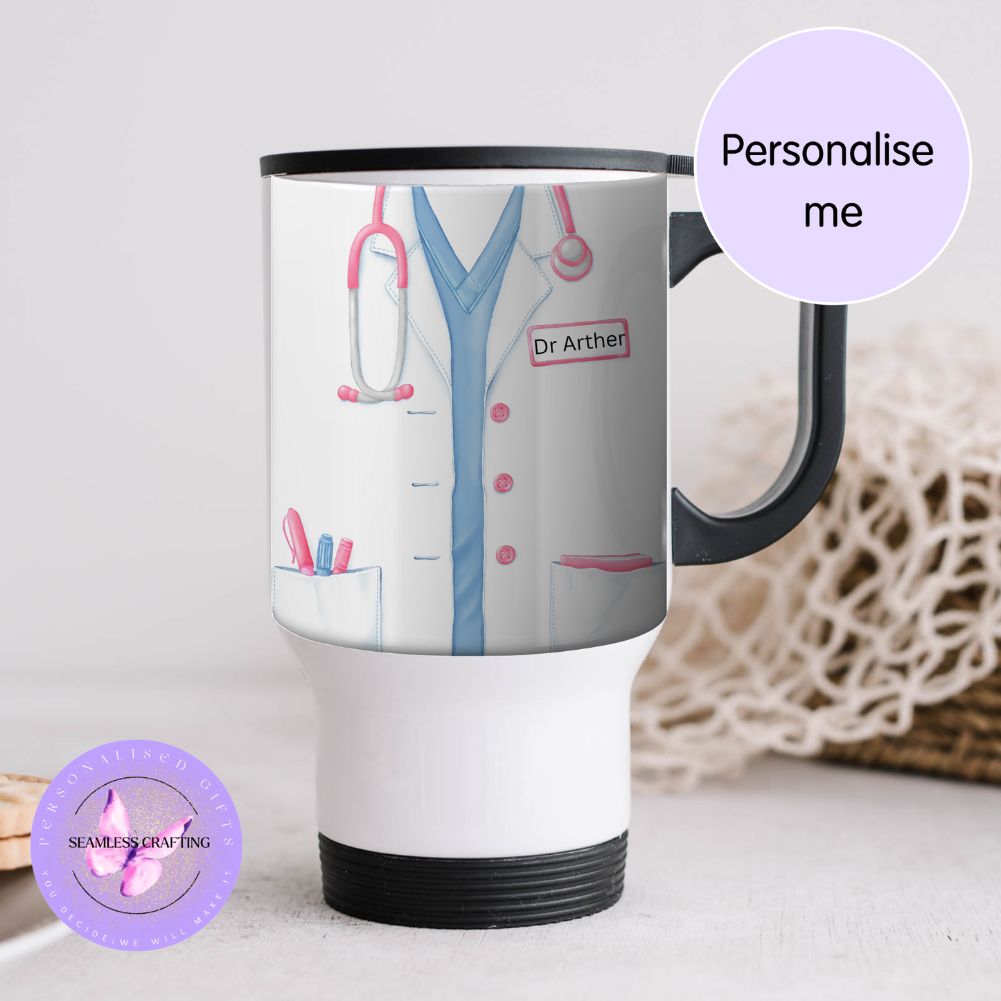 Personalised Doctor Mug & Travel Cup – Custom Name Medical Gift for GP, Nurse, Student Doctor