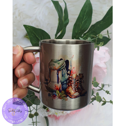 Personalised Camping Stainless Steel Mug, Metal mug, Retirement Gift Mug, Outside Steel Mug, Outdoor festival, Tin Mug , Camping Accessories