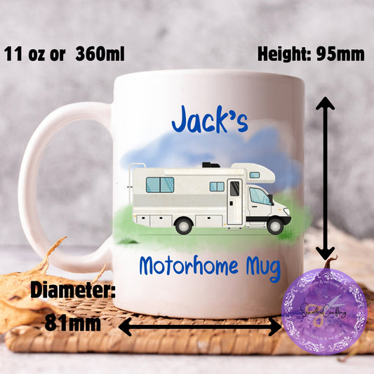 Personalised Motorhome mugs, add any text name, Campervan owners gifts, Ceramic camping cup, Outdoor lovers present, First RV gift