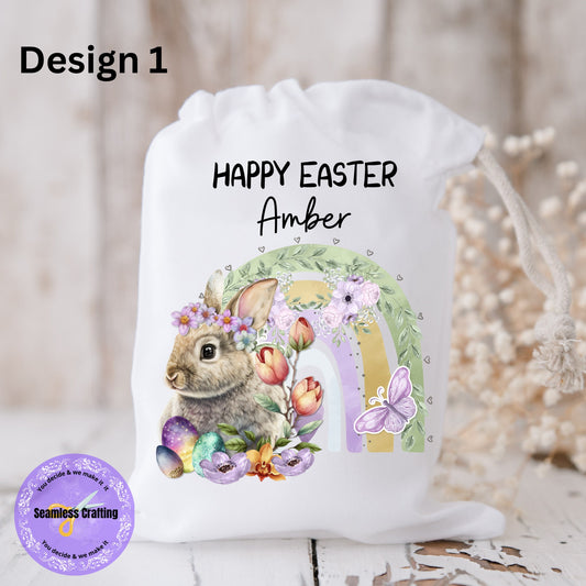 Personalised Easter Bag, Easter Egg Sack, Custom Easter Gift with Name, Easter Bunny Treat , Kids Easter Egg Hunt Basket, Rabbit,