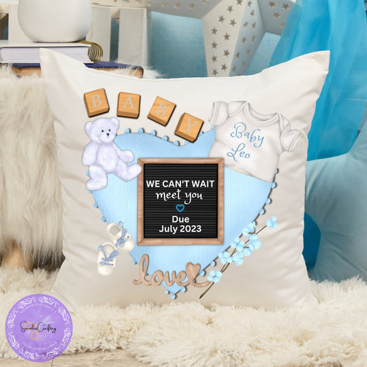 Personalised Pregnancy Announcement Baby Pillow Gift, Baby Shower Gift, New Baby Cushion Gift, Baby Keepsake, Newborn Gift, New Parents Gift
