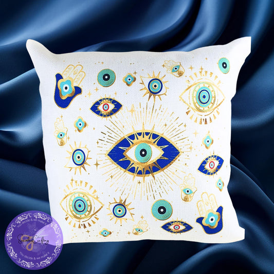 Personalised All-Seeing Eye Cushion. Turkish Eye Protection, Spiritual Mug Gift, Makeup bag Evil Eye Style, Nazar, Mousepad, 20 oz tumbler