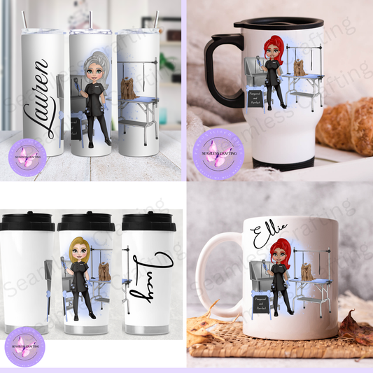 Personalised Dog Groomer Mug or Tumbler – Custom Character Cup with Hair, Skin & Eye Options | Grooming Gift for Dog Lovers UK