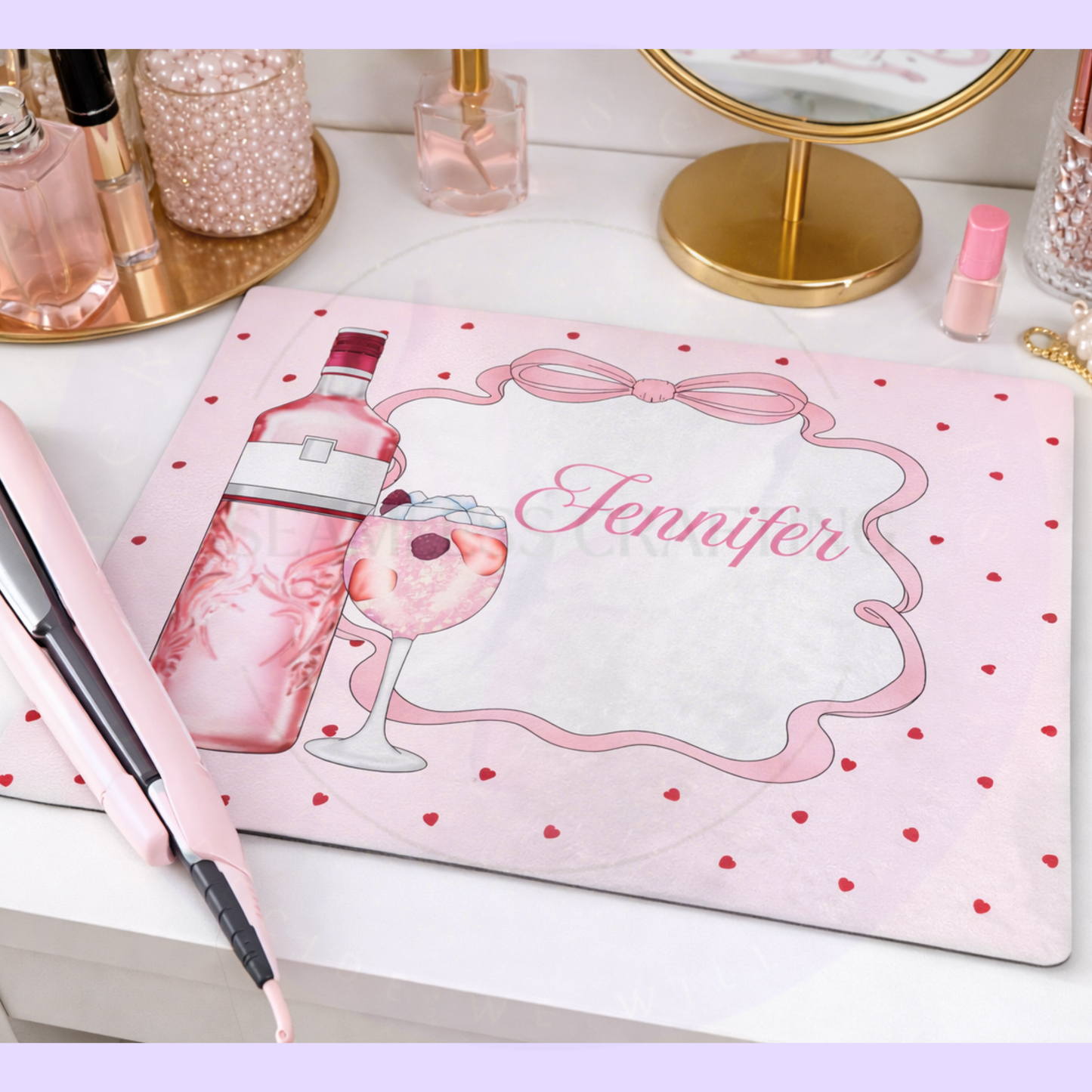 personalised makeup counter saver glass vanity protector with name