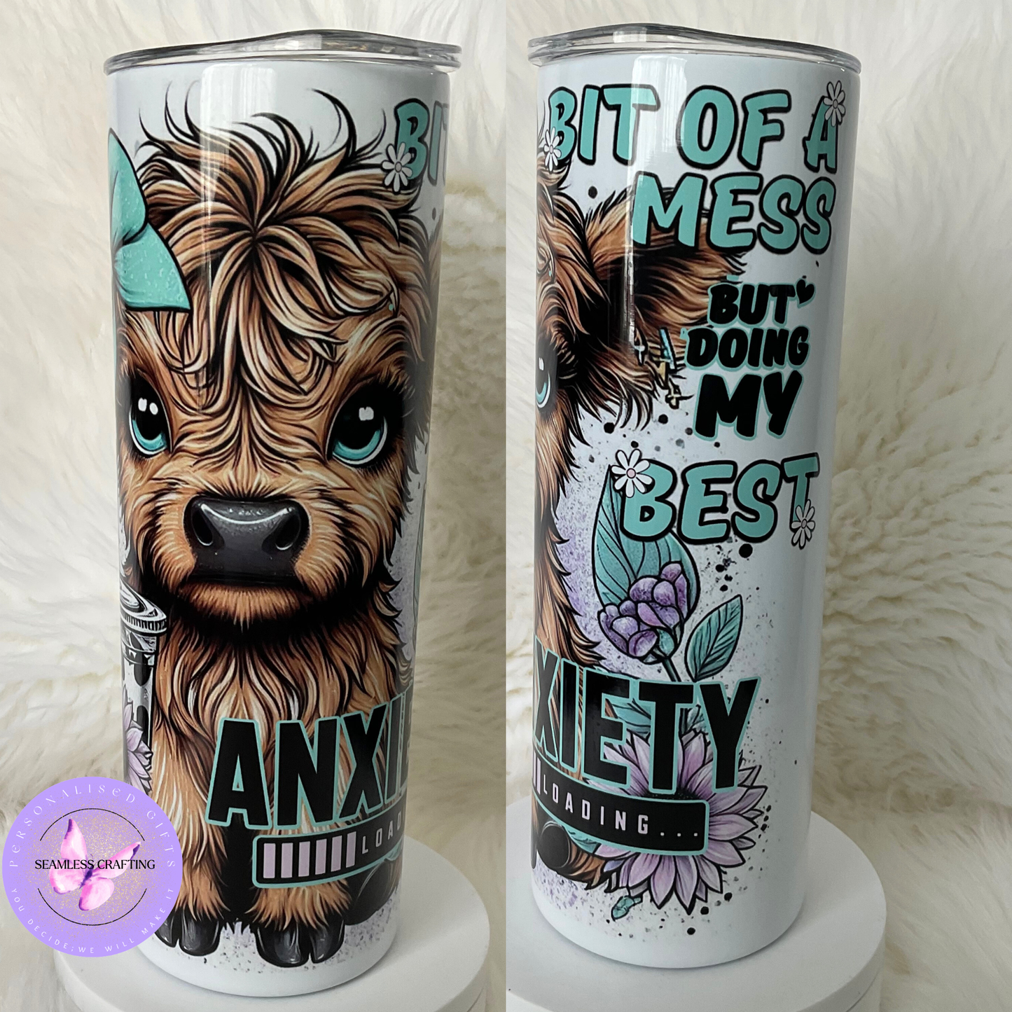 Highland Cow Anxiety Tumbler 20oz Funny Mental Health Gift Doing My Best Cute Cow Travel Mug With Straw