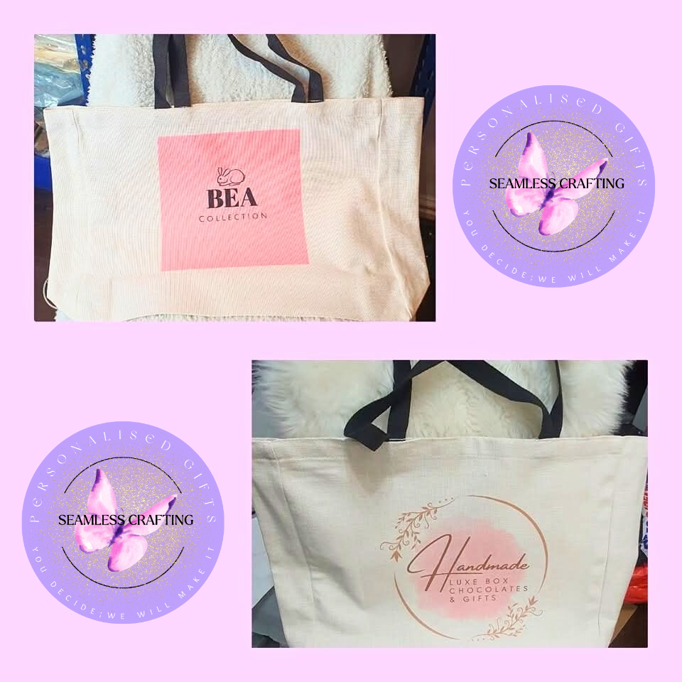 Personalised Premium Large Shopping Bag with Black Handles – 100% Polyester Canvas Tote | Custom Logo, Image or Text Print | Reusable Durable Market Bag
