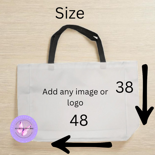 Personalised Premium Large Shopping Bag with Black Handles – 100% Polyester Canvas Tote | Custom Logo, Image or Text Print | Reusable Durable Market Bag