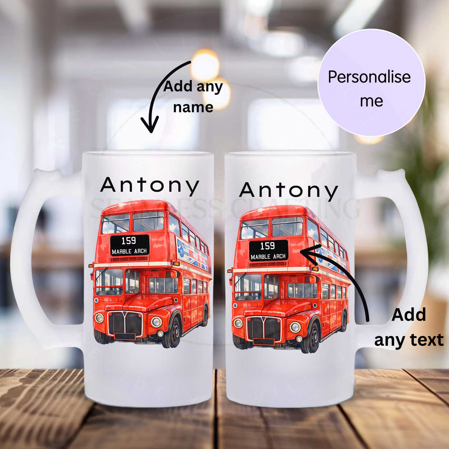 Custom London bus travel mug with personalised name gift